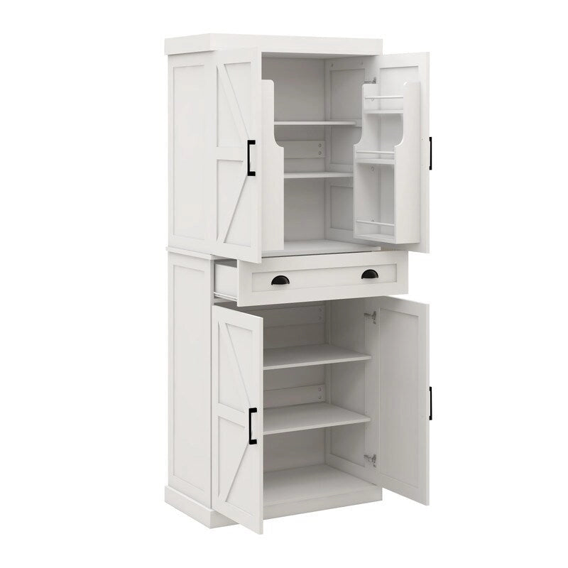 Armoire de rangement de cuisine de 71 pouces avec 4 portes, 1 tiroir, 2 étagères réglables