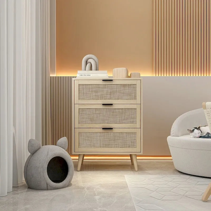 Table de chevet avec 3 tiroirs pour chambre et salon - N/A