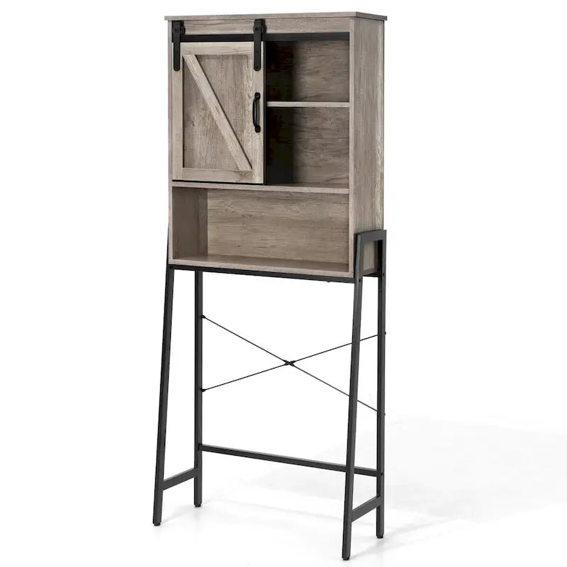 Meuble de rangement pour toilettes, Organisateur de salle de bain avec porte coulissante type "grange" et étagères réglables, Étagère de rangement - Voir image