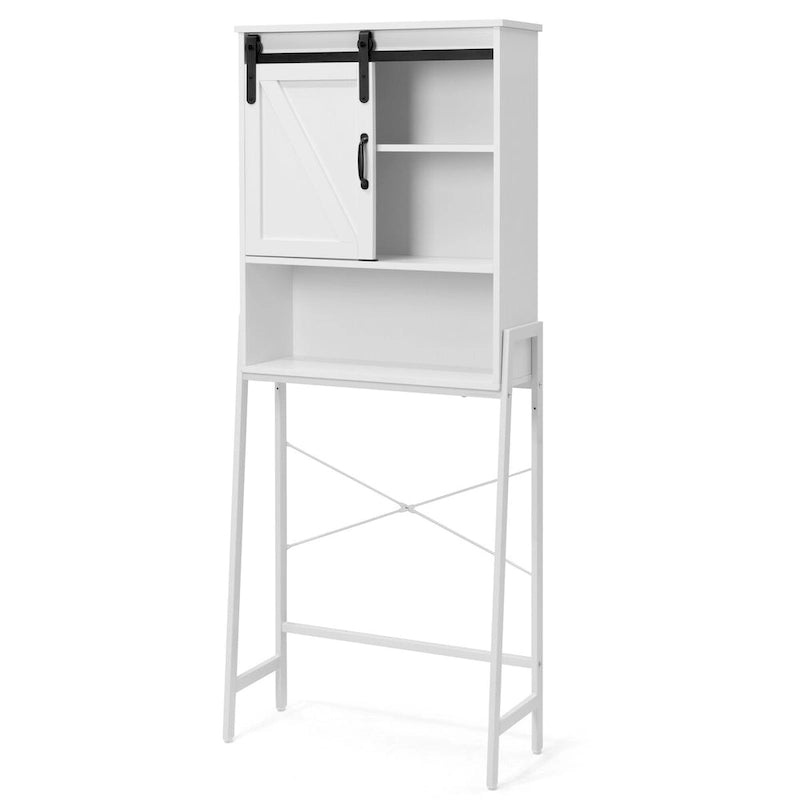 Meuble de rangement pour toilettes, Organisateur de salle de bain avec porte coulissante type "grange" et étagères réglables, Étagère de rangement - Voir image