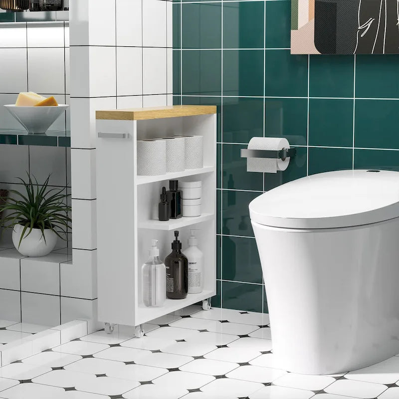 Meuble de salle de bain fin avec roulettes, organisateur de rangement pour chambre, salon, blanc