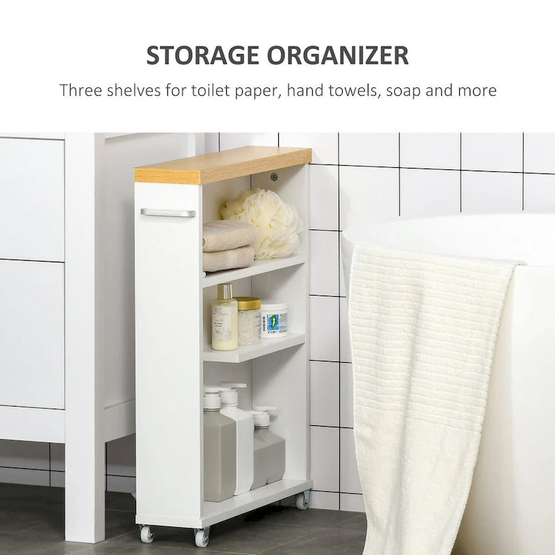 Meuble de salle de bain fin avec roulettes, organisateur de rangement pour chambre, salon, blanc