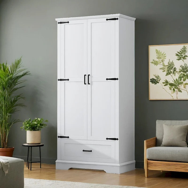 Meuble de salle de bain haut, meuble avec deux portes et un tiroir, étagère réglable, panneau MDF, blanc