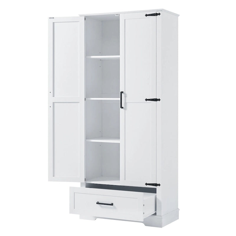 Meuble de salle de bain haut, meuble avec deux portes et un tiroir, étagère réglable, panneau MDF, blanc