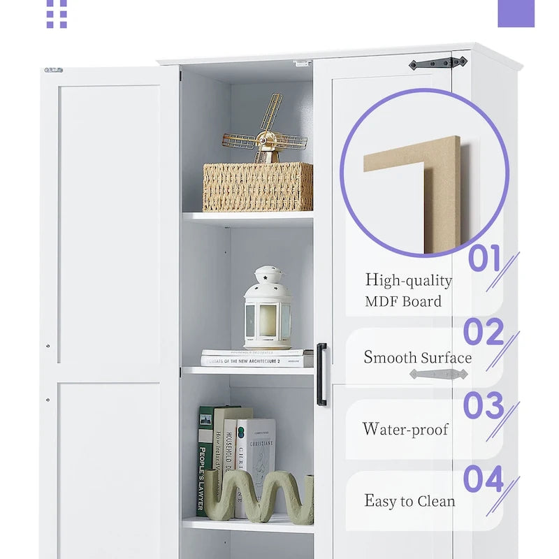 Meuble de salle de bain haut, meuble avec deux portes et un tiroir, étagère réglable, panneau MDF, blanc