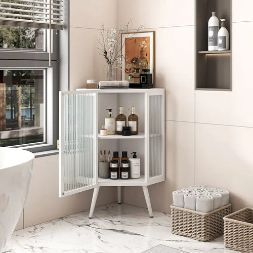 Meuble d'appoint de salle de bain d'angle avec porte en verre trempé 22.25 po l. x 16.54 po P x 31.5 po H