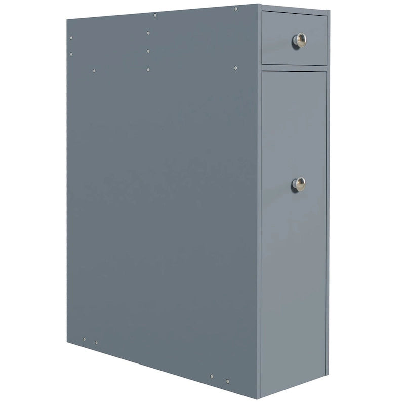 Meuble de rangement de salle de bain HOMCOM gris, autoportant, peu encombrant, étroit, avec support de papier toilette et tiroirs