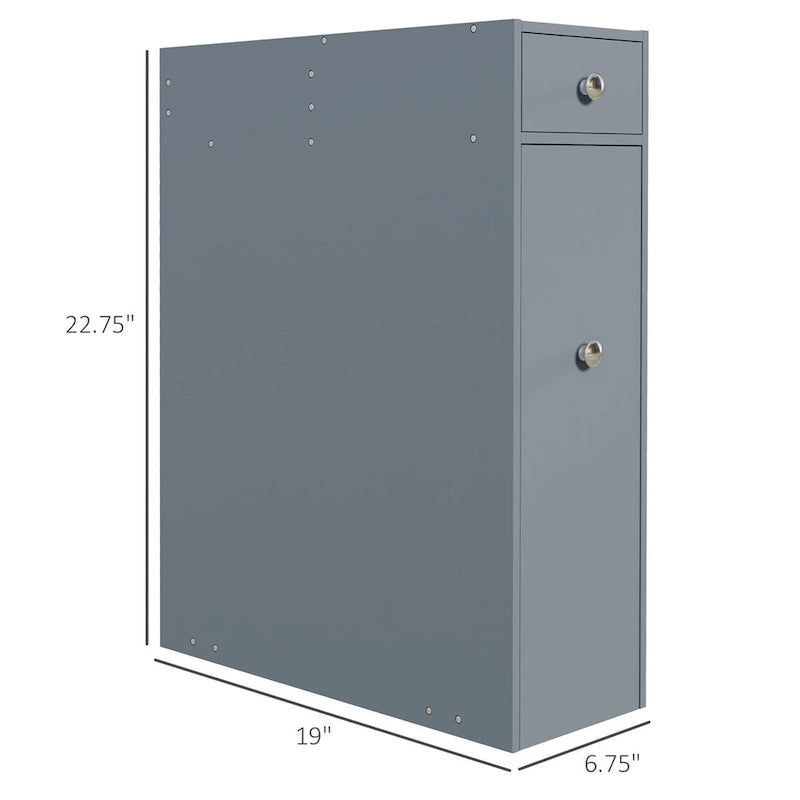 Meuble de rangement de salle de bain HOMCOM gris, autoportant, peu encombrant, étroit, avec support de papier toilette et tiroirs