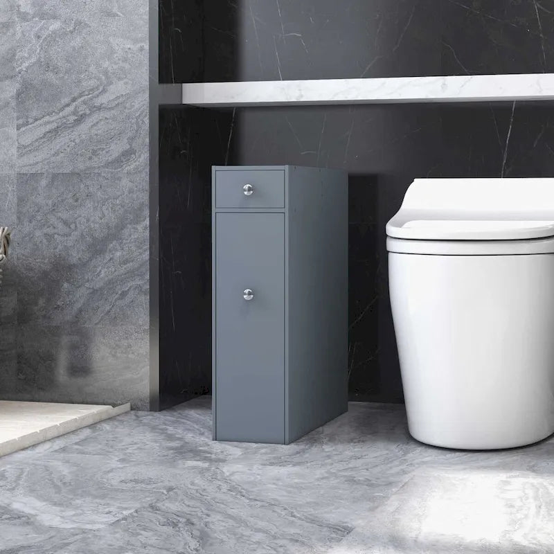 Meuble de rangement de salle de bain HOMCOM gris, autoportant, peu encombrant, étroit, avec support de papier toilette et tiroirs