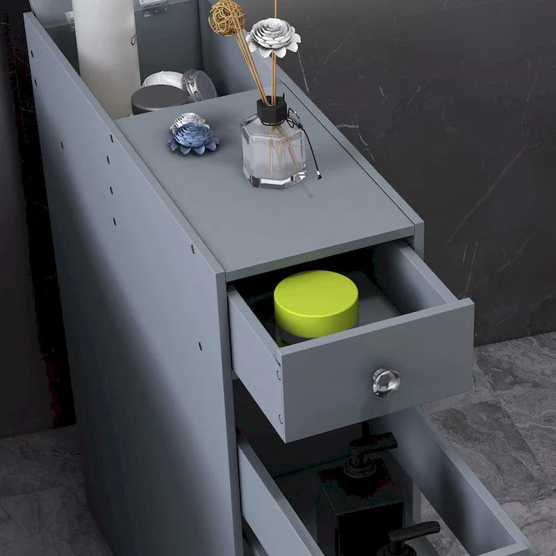 Meuble de rangement de salle de bain HOMCOM gris, autoportant, peu encombrant, étroit, avec support de papier toilette et tiroirs