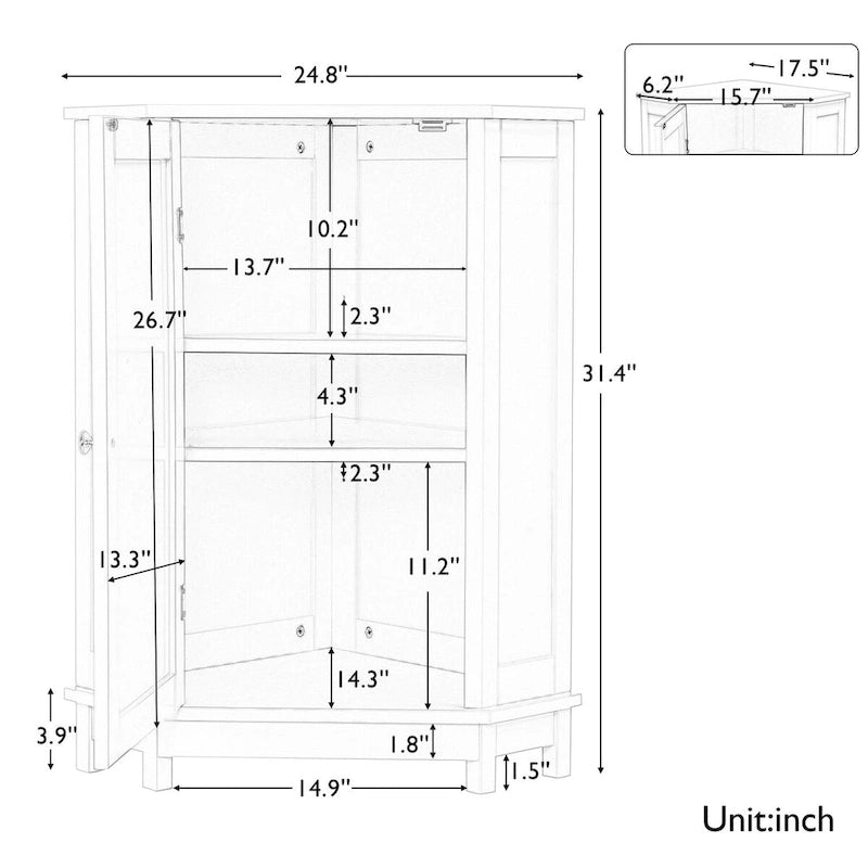 Meuble de salle de bain noir, meuble de rangement d'angle triangulaire avec étagère réglable, panneau MDF de style moderne