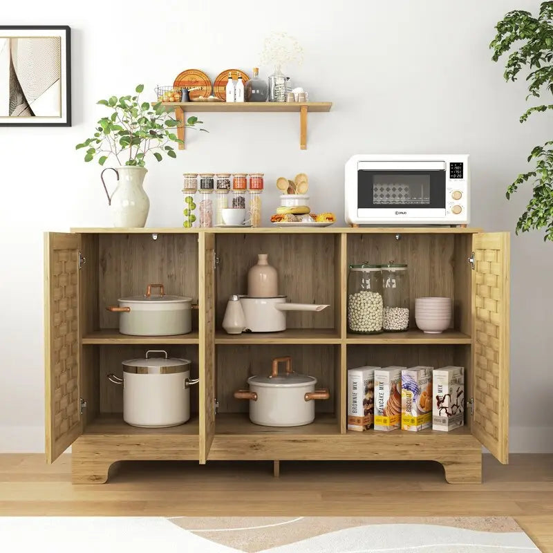 Meuble de Rangement Bar à Café Ferme Buffet avec Étagère Réglable pour Cuisine, Salle de Bain, Entrée - 3 Portes