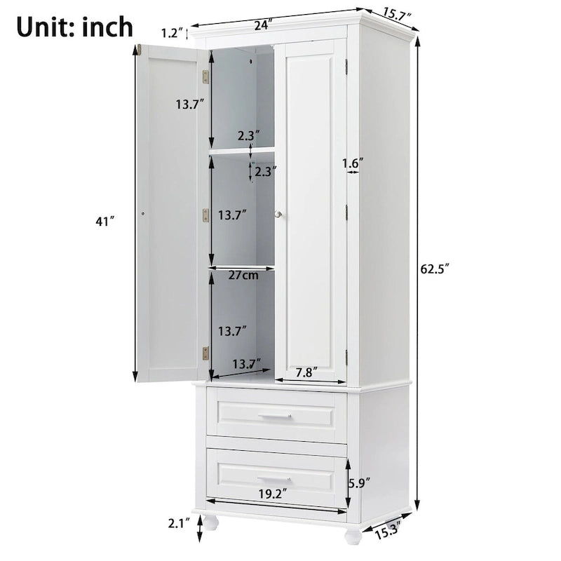 Meuble haut de rangement à deux tiroirs pour salle de bain/bureau - 24x62.5