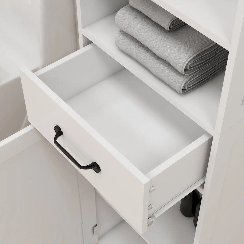 Meuble de salle de bain en bois 65H avec porte simple et étagères