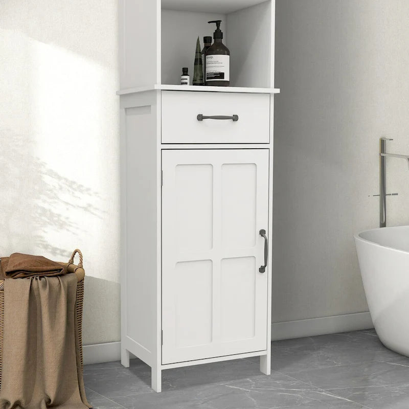 Meuble de salle de bain en bois 65H avec porte simple et étagères