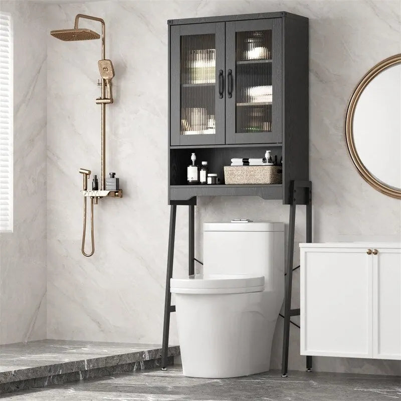 Armoire de rangement au-dessus des toilettes avec portes en verre trempé - 23,9P x 60L x 169H cm