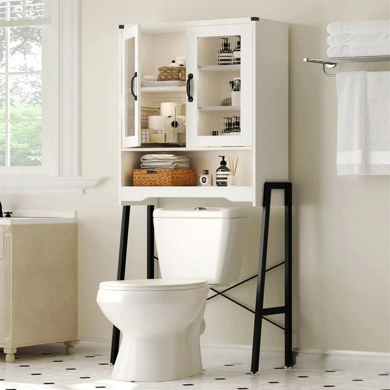 Armoire de rangement au-dessus des toilettes avec portes en verre trempé - 23,9P x 60L x 169H cm