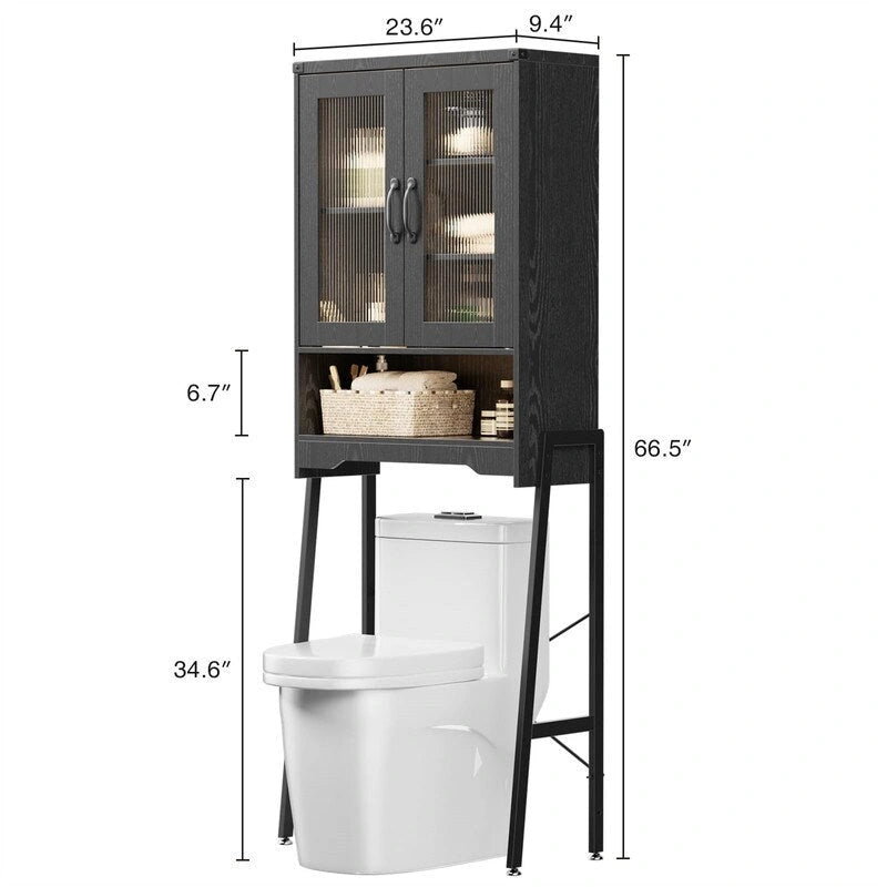 Armoire de rangement au-dessus des toilettes avec portes en verre trempé - 23,9P x 60L x 169H cm
