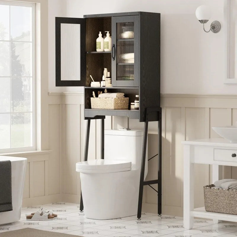 Armoire de rangement au-dessus des toilettes avec portes en verre trempé - 23,9P x 60L x 169H cm