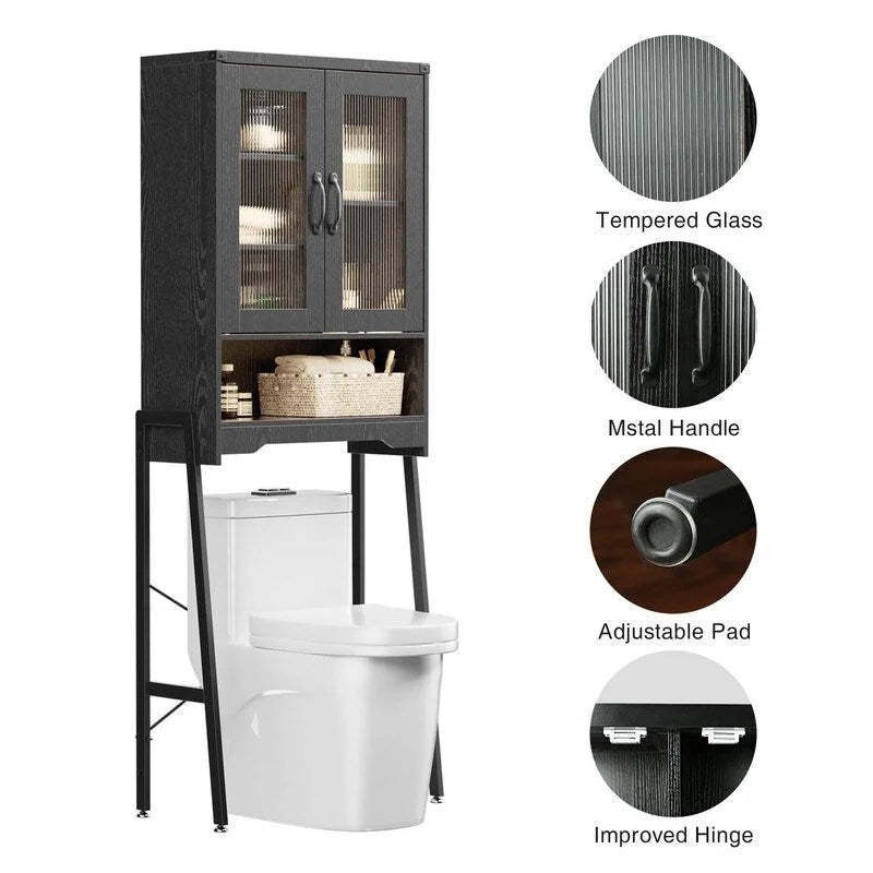 Armoire de rangement au-dessus des toilettes avec portes en verre trempé - 23,9P x 60L x 169H cm