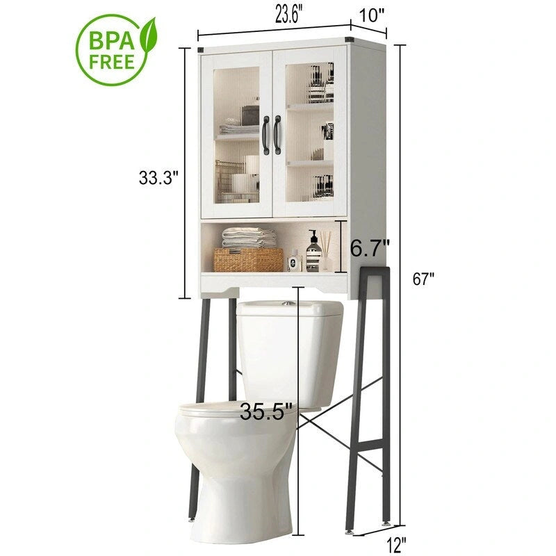 Armoire de rangement au-dessus des toilettes avec portes en verre trempé - 23,9P x 60L x 169H cm