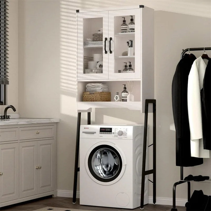 Armoire de rangement au-dessus des toilettes avec portes en verre trempé - 23,9P x 60L x 169H cm