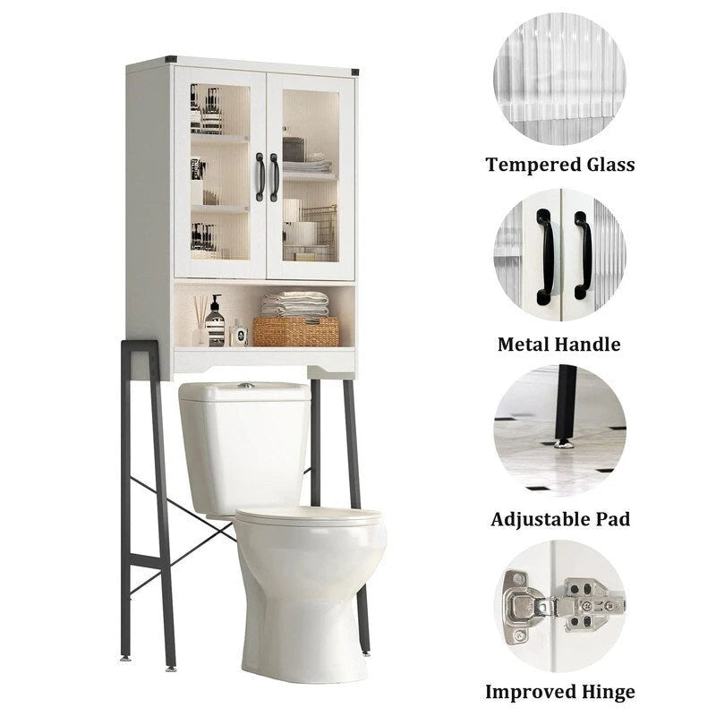 Armoire de rangement au-dessus des toilettes avec portes en verre trempé - 23,9P x 60L x 169H cm