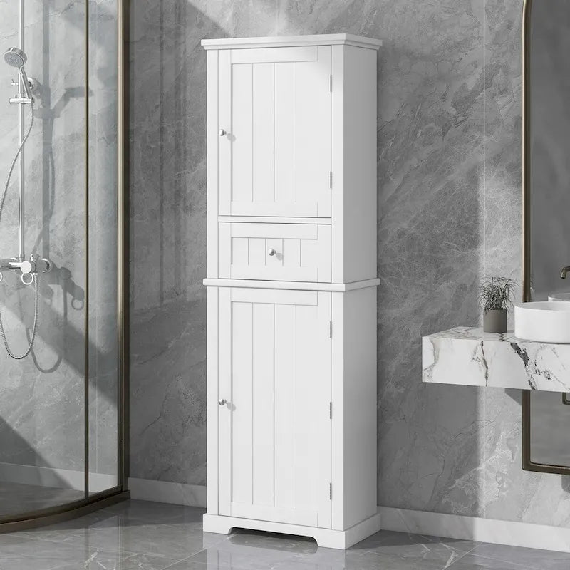 Meuble de rangement autoportant de salle de bain avec tiroir et étagère réglable