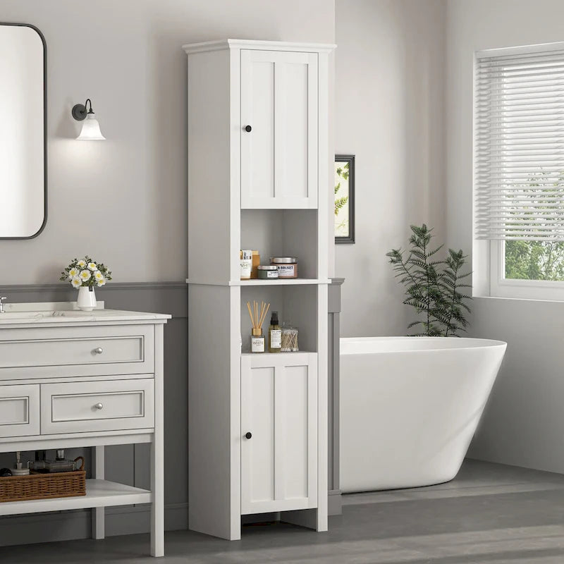 Meuble de rangement en bois pour salle de bain avec 2 portes et étagères