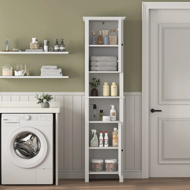 Meuble de rangement en bois pour salle de bain avec 2 portes et étagères