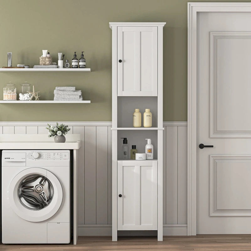 Meuble de rangement en bois pour salle de bain avec 2 portes et étagères