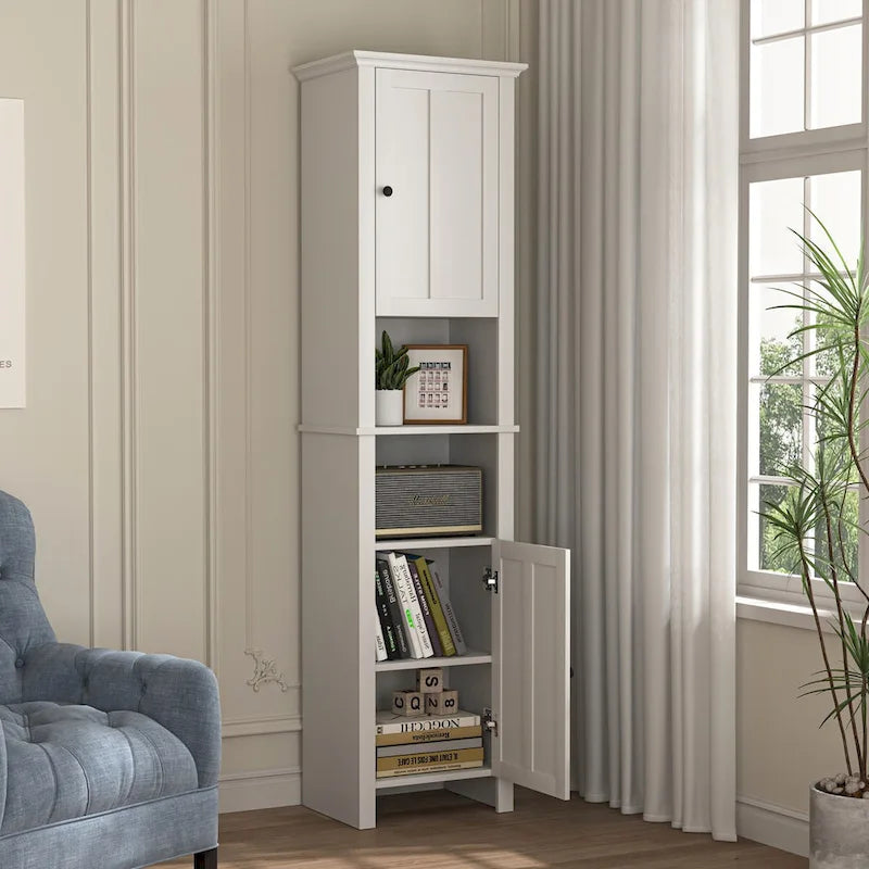 Meuble de rangement en bois pour salle de bain avec 2 portes et étagères