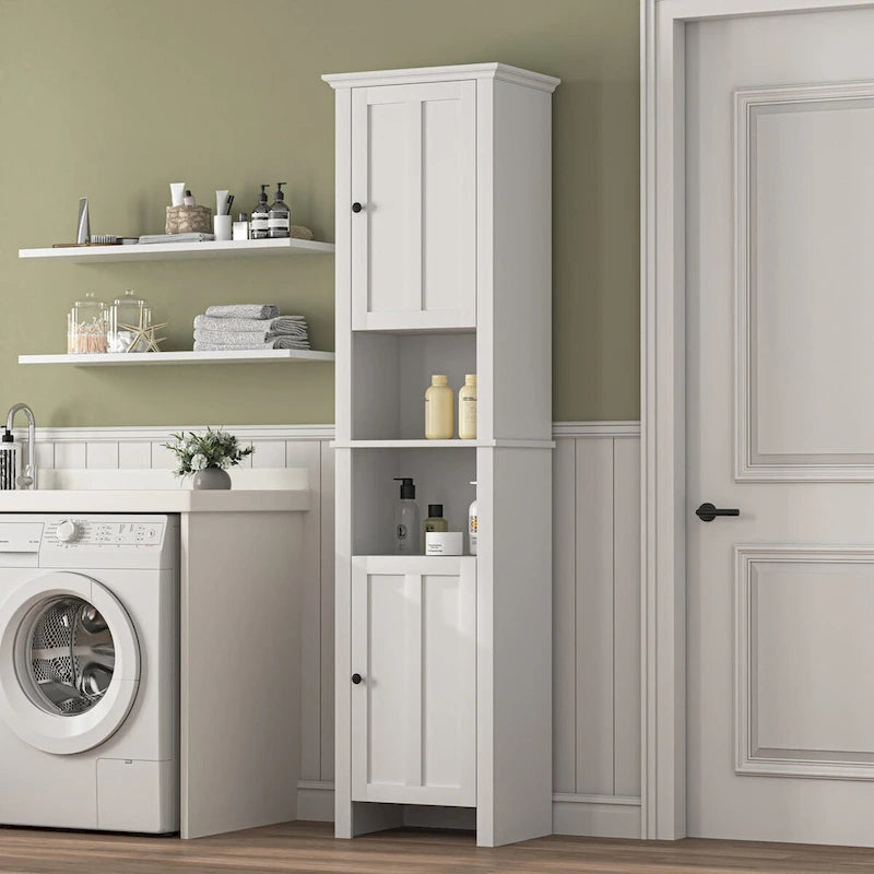 Meuble de rangement en bois pour salle de bain avec 2 portes et étagères