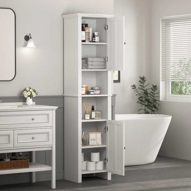 Meuble de rangement en bois pour salle de bain avec 2 portes et étagères