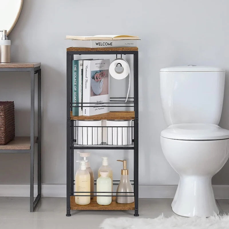 Étagère de rangement 3 niveaux pour serviettes de salle de bain avec porte-papier