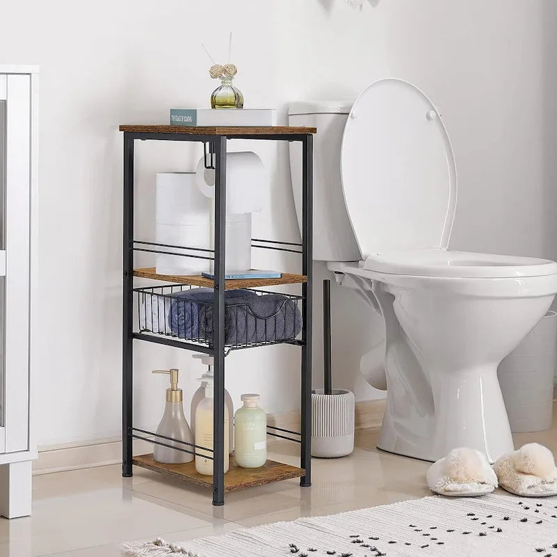 Étagère de rangement 3 niveaux pour serviettes de salle de bain avec porte-papier
