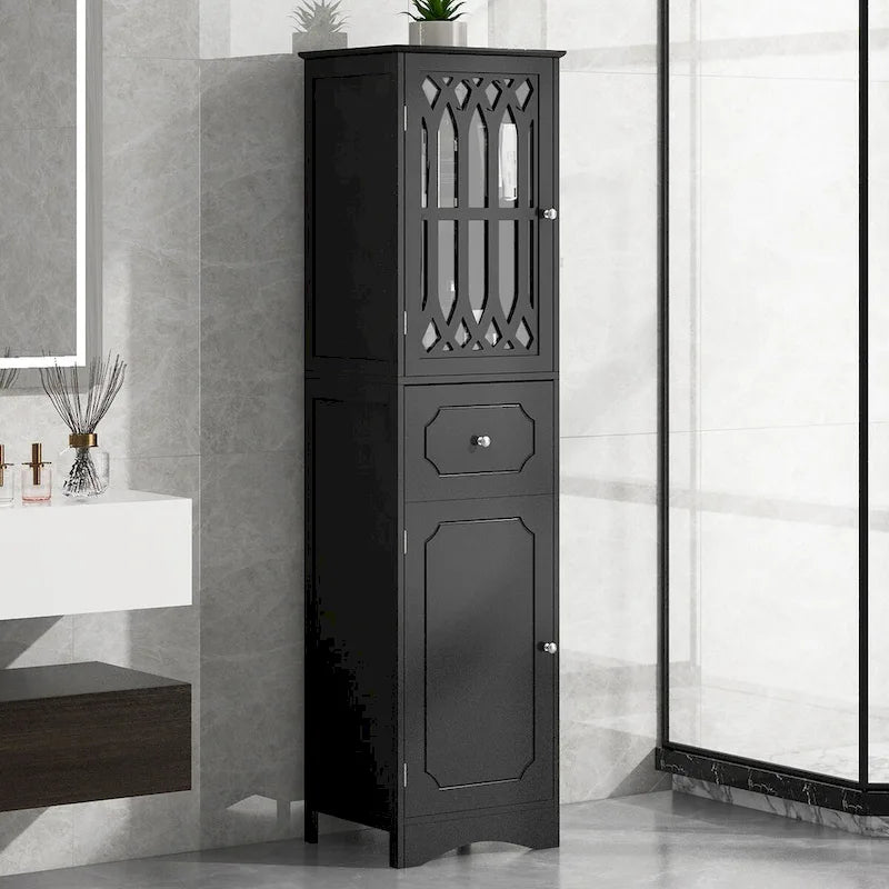 Meuble de rangement de salle de bain autoportant avec tiroir et portes, étagère réglable