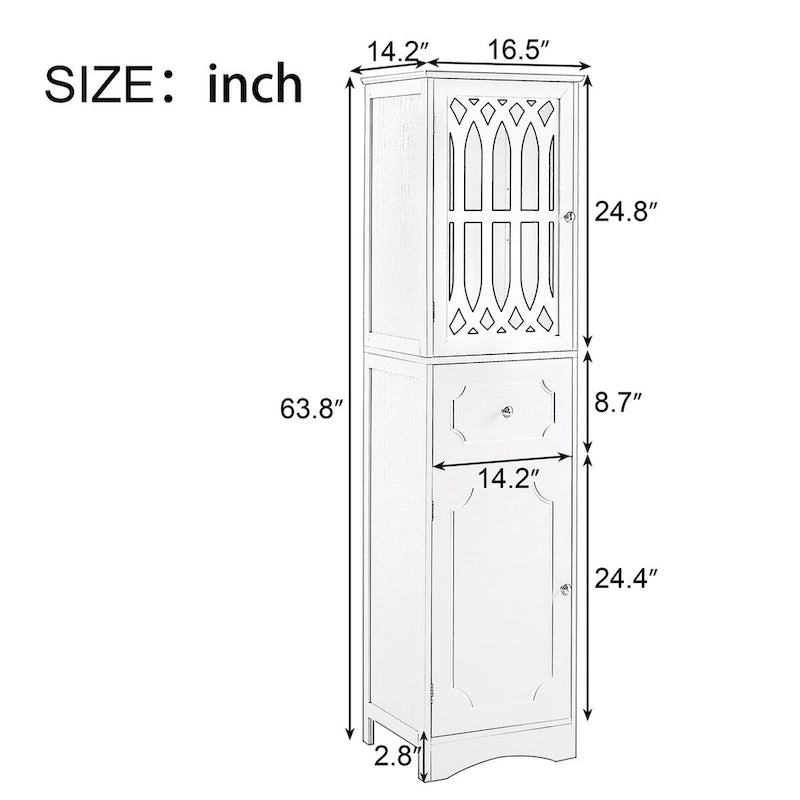 Meuble de rangement de salle de bain autoportant avec tiroir et portes, étagère réglable