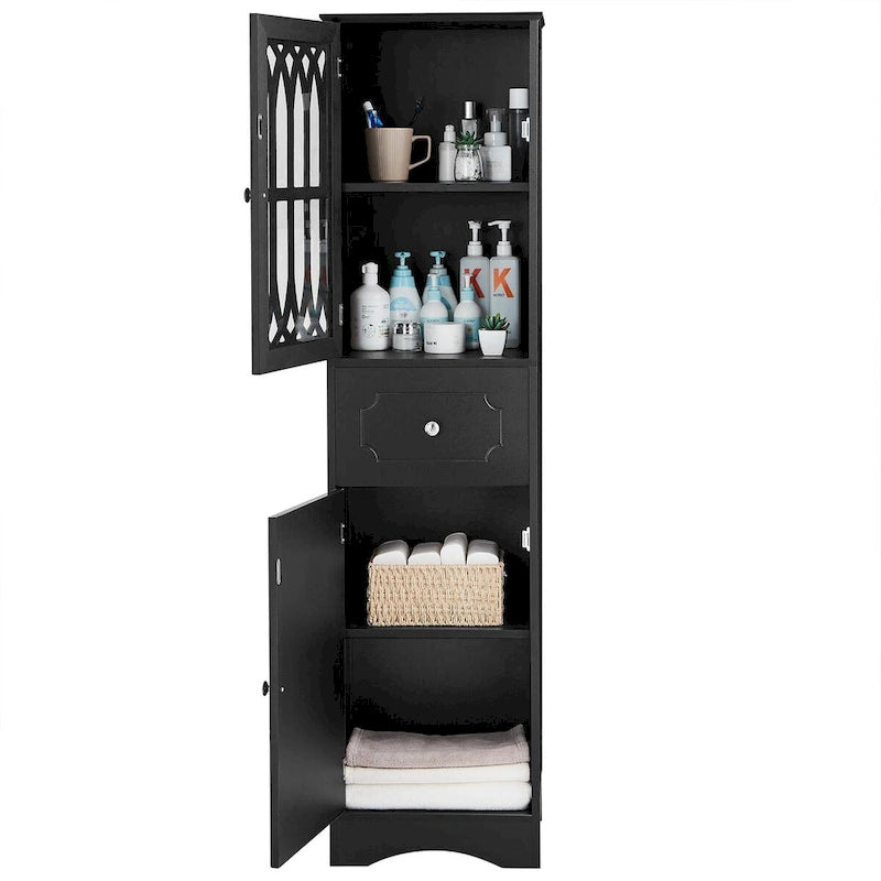 Meuble de rangement de salle de bain autoportant avec tiroir et portes, étagère réglable