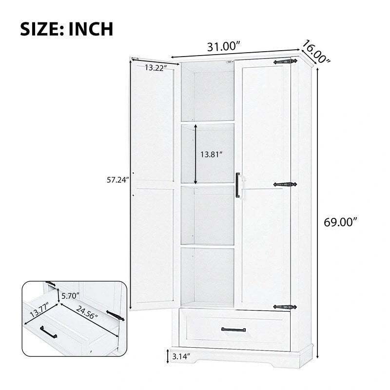 Meuble de salle de bain haut avec 2 portes et 1 tiroir, étagère réglable