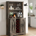 Meuble bar de ferme Moasis avec casier à vin et lumières LED, buffet bahut de rangement pour salle à manger