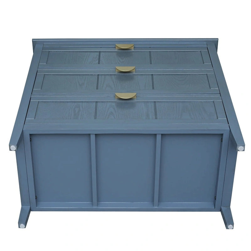 Meuble de rangement bleu de 77 cm de haut avec 3 tiroirs et tapis antidérapants - 80 x 38 cm