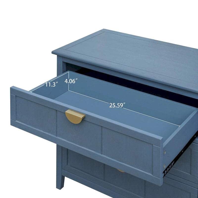 Meuble de rangement bleu de 77 cm de haut avec 3 tiroirs et tapis antidérapants - 80 x 38 cm