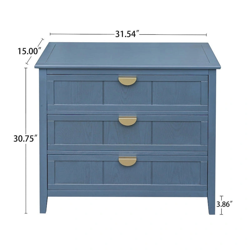 Meuble de rangement bleu de 77 cm de haut avec 3 tiroirs et tapis antidérapants - 80 x 38 cm