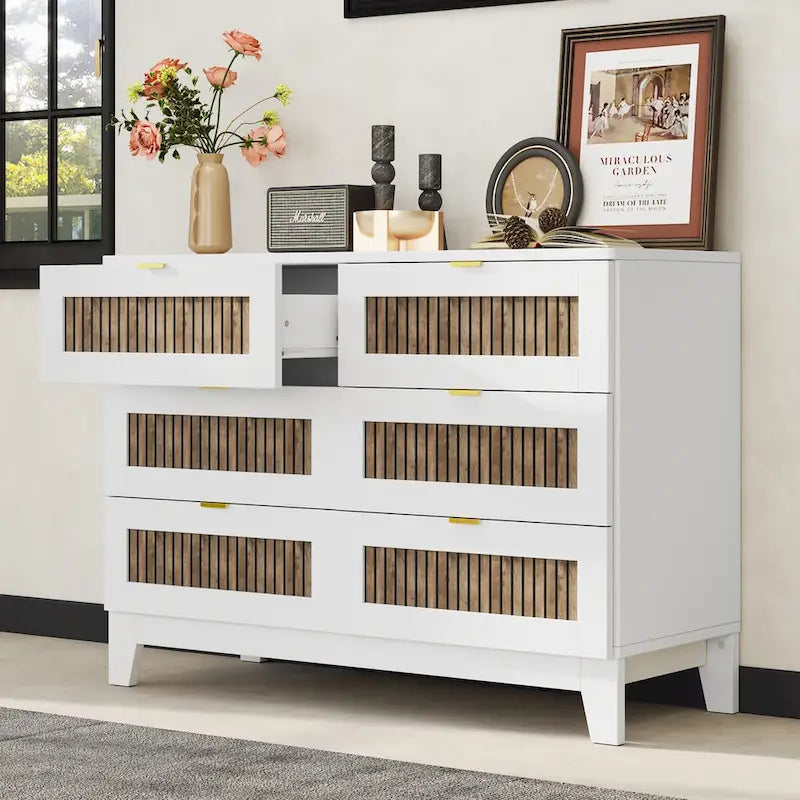 Commode en bois de style rustique/ferme avec 6 tiroirs, Armoire de rangement pour chambre avec poignées en métal