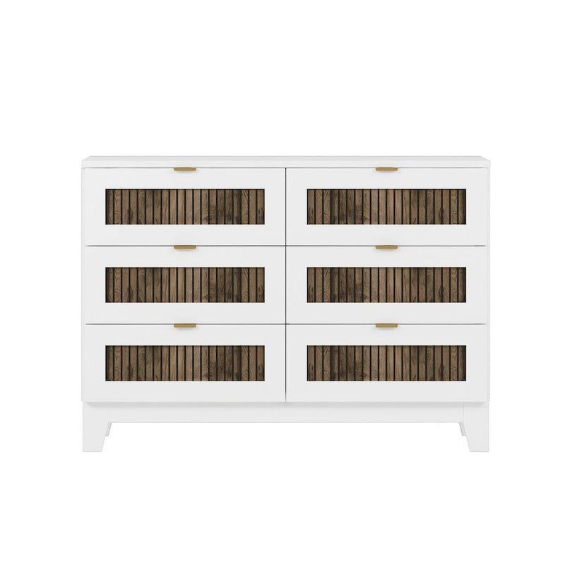 Commode en bois de style rustique/ferme avec 6 tiroirs, Armoire de rangement pour chambre avec poignées en métal