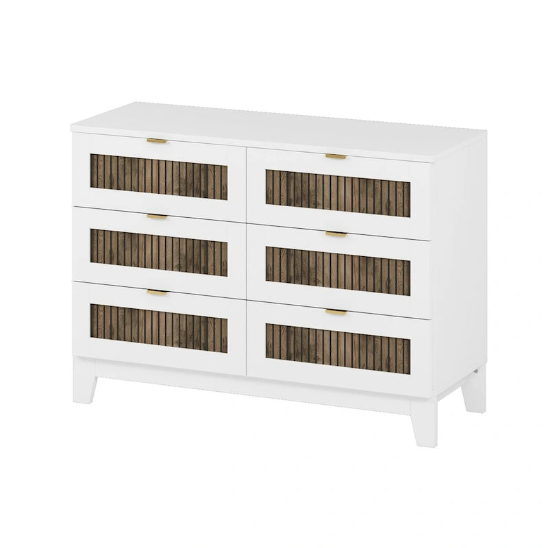 Commode en bois de style rustique/ferme avec 6 tiroirs, Armoire de rangement pour chambre avec poignées en métal