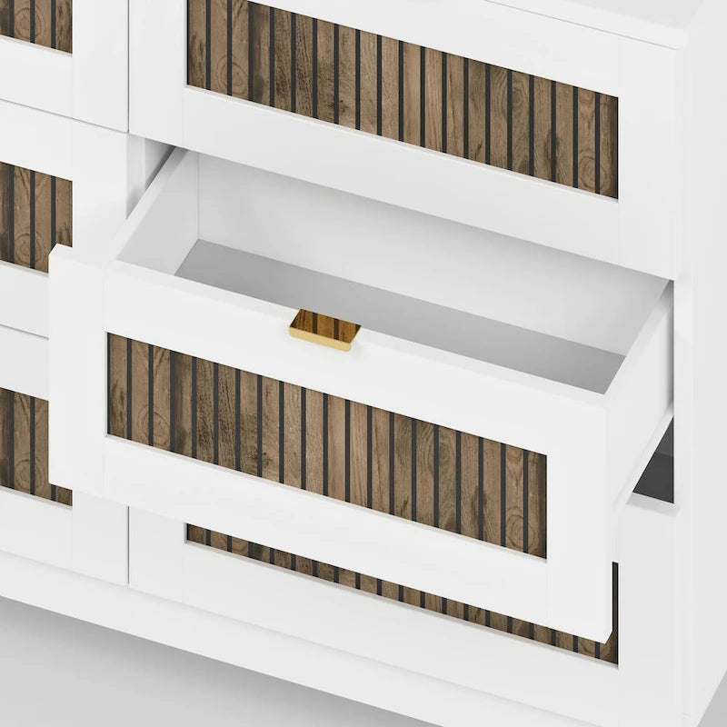 Commode en bois de style rustique/ferme avec 6 tiroirs, Armoire de rangement pour chambre avec poignées en métal
