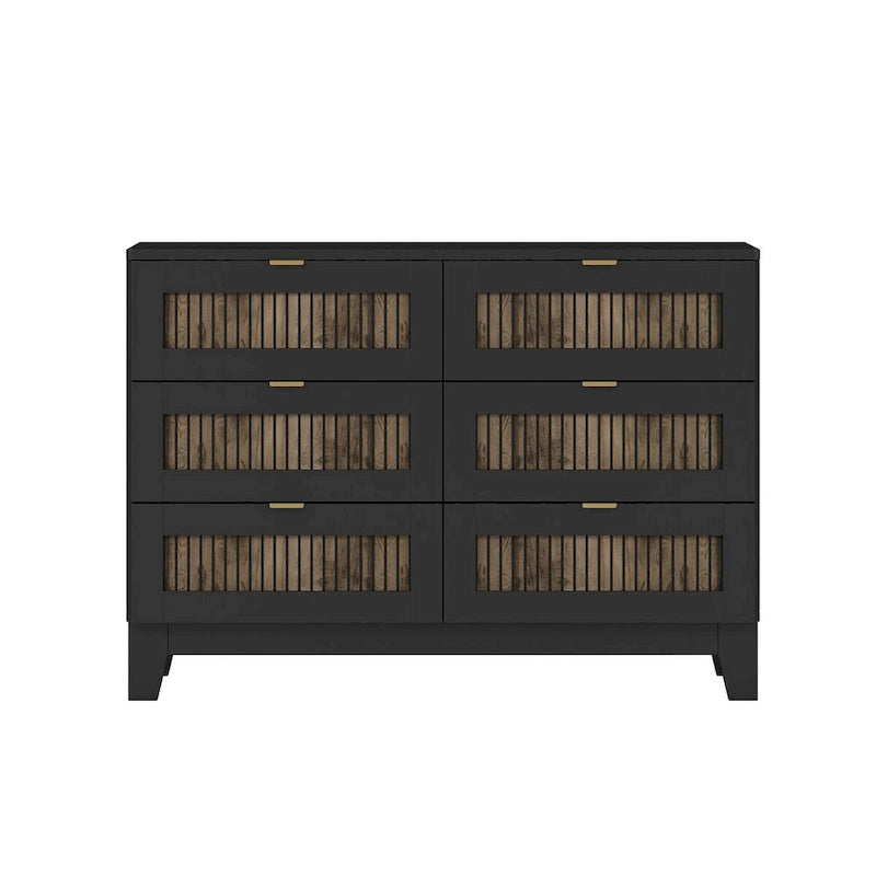Commode en bois de style rustique/ferme avec 6 tiroirs, Armoire de rangement pour chambre avec poignées en métal