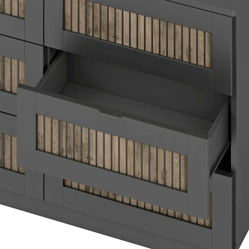 Commode en bois de style rustique/ferme avec 6 tiroirs, Armoire de rangement pour chambre avec poignées en métal